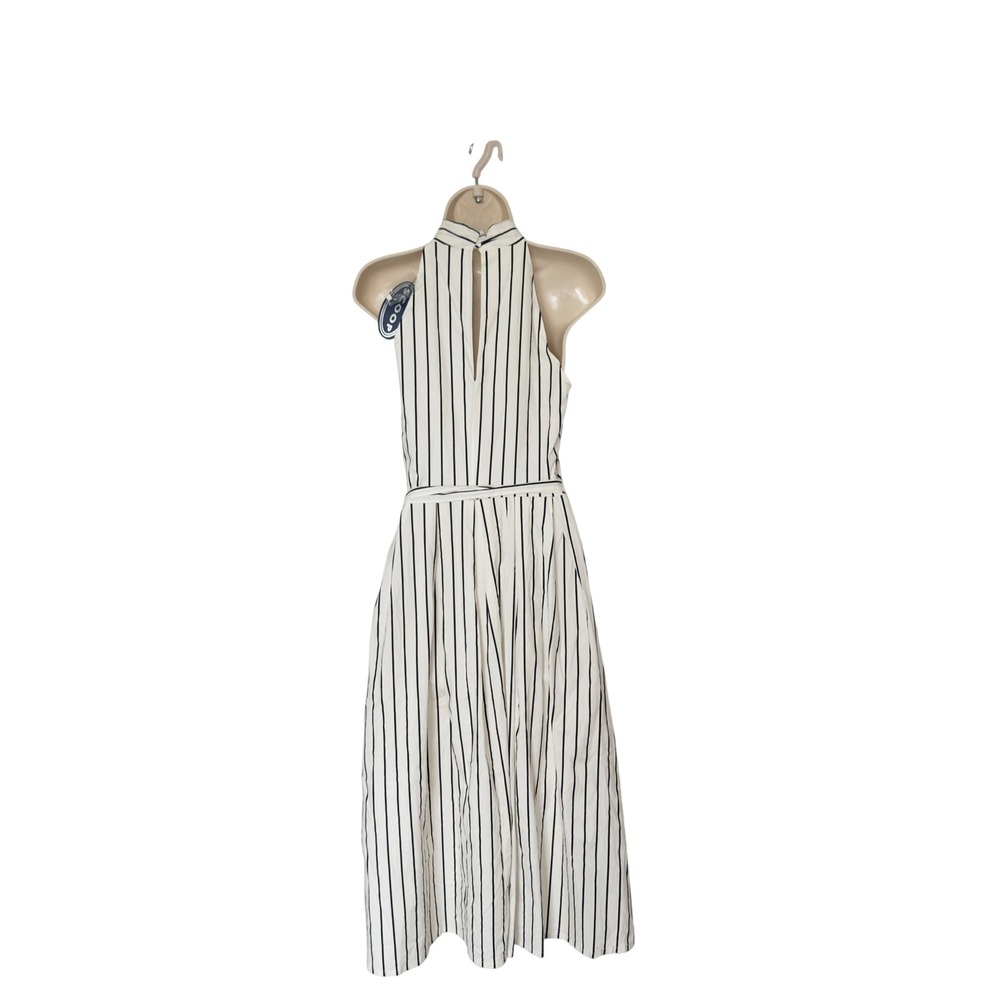 Scoop Belted Striped Small Belted Halter Long Midi Dress Coastal Chic Nautical - Picture 2 of 8